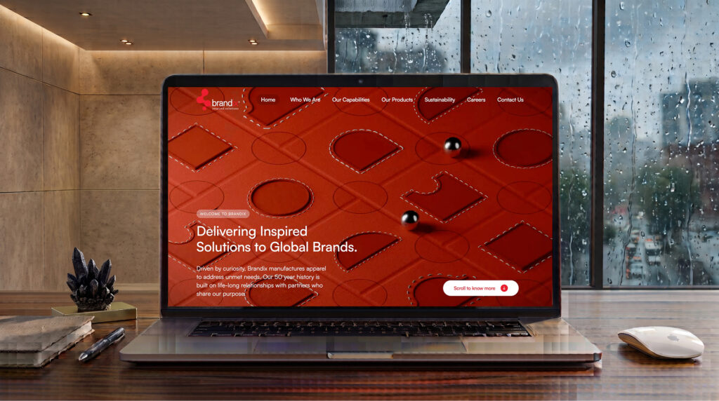 Brandix website homepage shown on a laptop screen on a desk.