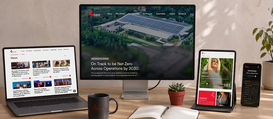 Brandix website interface displayed across desktop monitor, laptop, tablet, and smartphone screens.